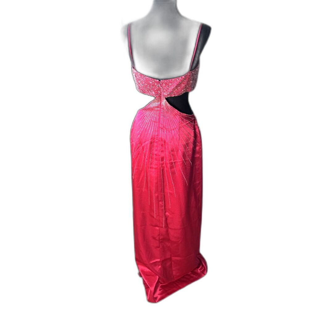 Size 10 y2k Vintage Precious Formals beaded pink dress cutouts (10424) - Picture 3 of 5
